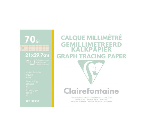 Набор кальки Clairefontaine 21х29,7 см 70/75 гр 12 л с миллиметровой разметкой цвета сепия