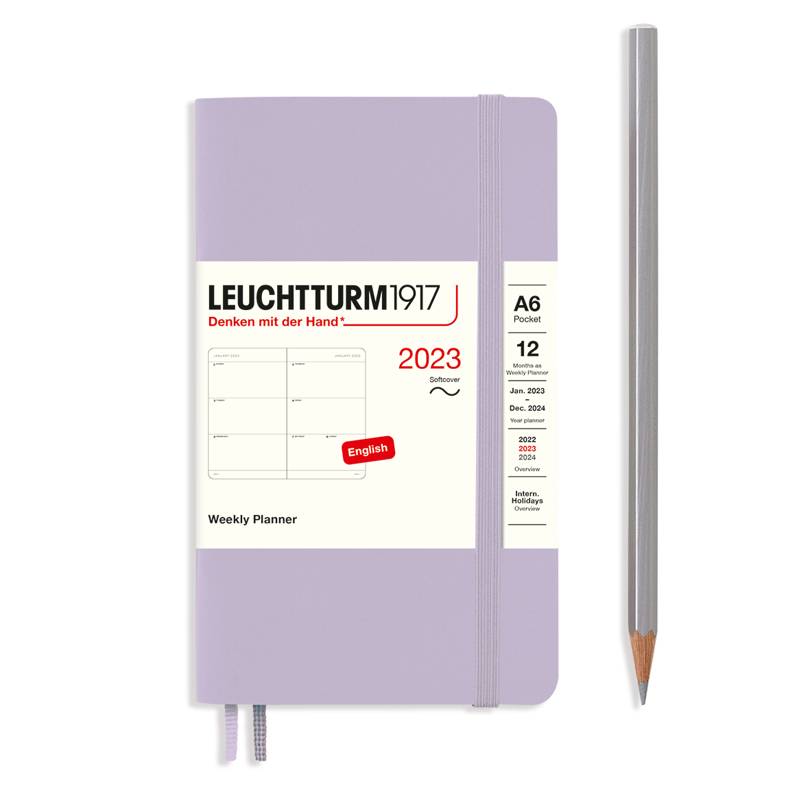 Еженедельник датир. Leuchtturm1917 Pocket A6 на 2023г, дни без расписания, м. обл, цвет: Сиреневый Lecht-365973