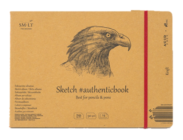 Скетчбук SMLT Kraft #authenticbook (крафт) с резинкой 24,5x17,8 см 24 л 90 г хаски в крафт коробке