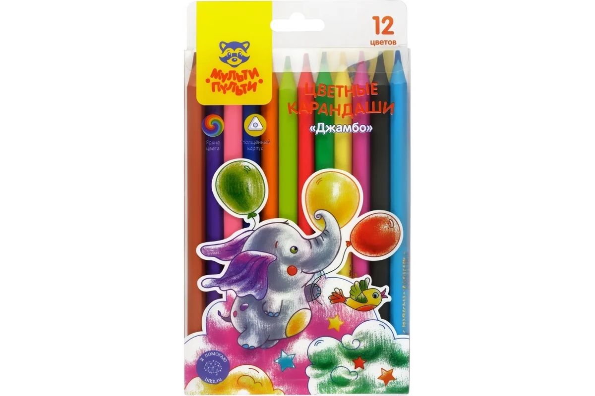 Набор карандашей цветные пластиковые Мульт-Пульти Джамбо 12 цв заточен европодвес 361₽