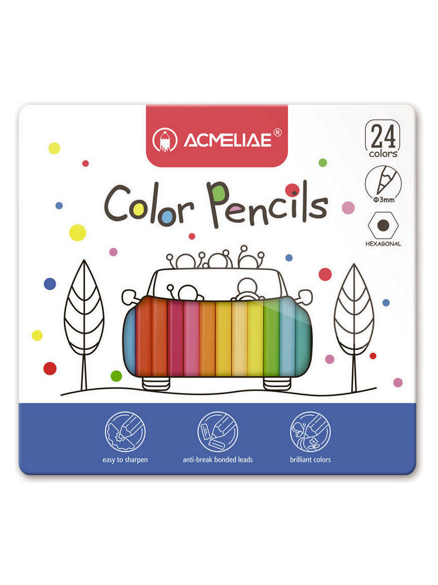 Набор карандашей цветных Acmeliae 24 цв, в металлическом футляре подсолнух простые рисунки яркие образцы