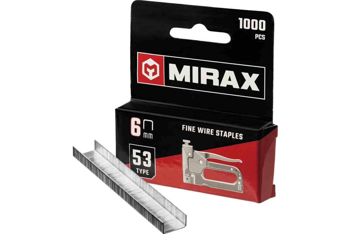 Скобы для степлера MIRAX 1000 шт, тип 53 (6мм) скобы для пневматического степлера matrix 57658 13х1 2х0 6х11 2 мм 5000 шт