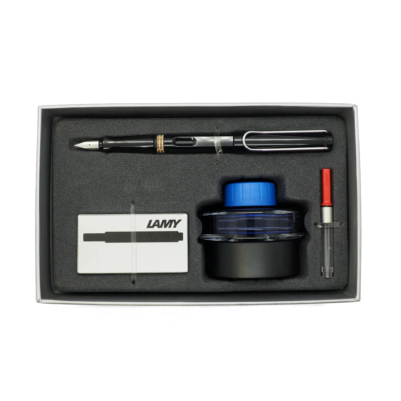 Набор ручка перьевая LAMY Safari, F корпус черный+ картридж черный+ чернила син. + конвертер