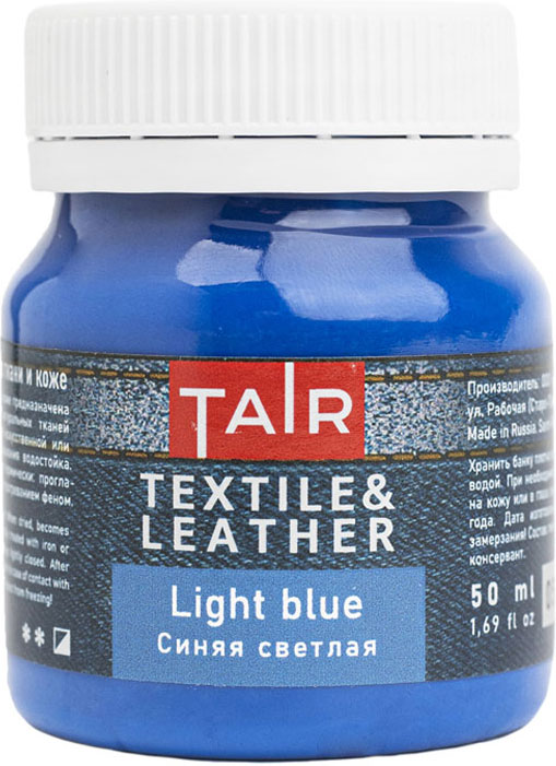Акрил по ткани Таир 50 мл, Синяя светлая лежанка бархатный батут прямоугольная с валиком 54 х 37 х 7 см синяя
