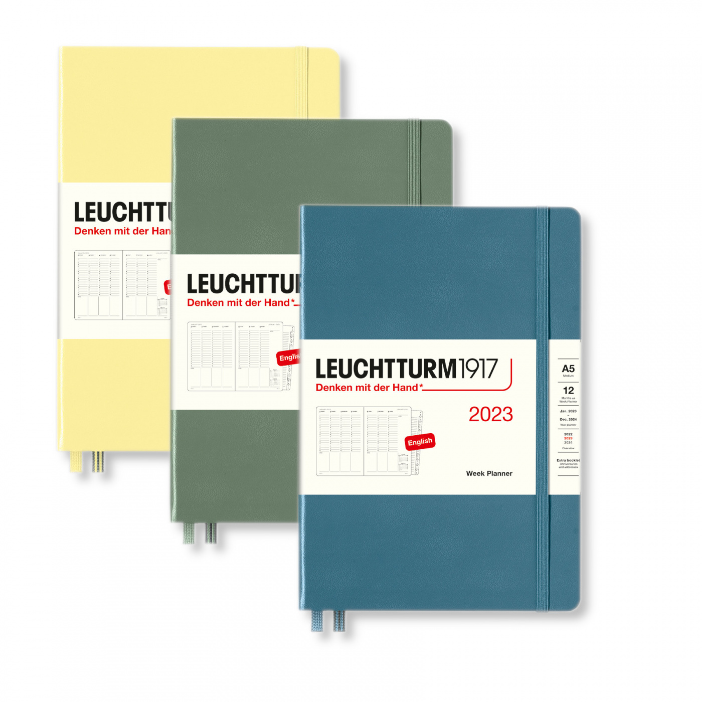 Еженедельник Leuchtturm1917 Medium A5 на 2023г дни с расписанием, твердая обложка, цвет: Черный + ал книга для записей в линейку leuchtturm1917 medium а5 249 л изумрудный