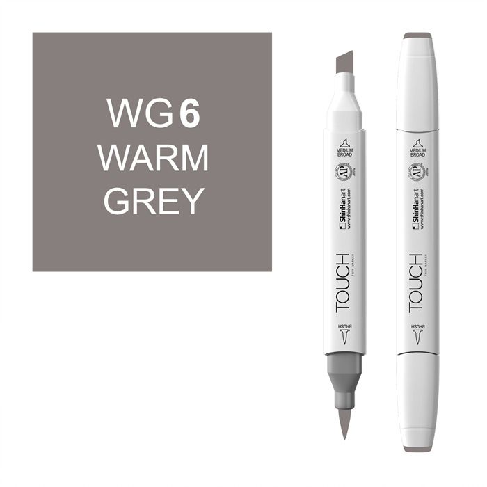 Маркер спиртовой BRUSH Touch Twin цв. WG6 тёплый серый фломастер кисть pentel brush sign pen светло серый