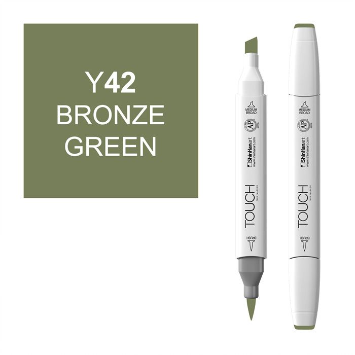 Маркер спиртовой BRUSH Touch Twin цв. Y42 зеленая бронза маркер художественный сонет twin brush бирюзово синие чернила сонет