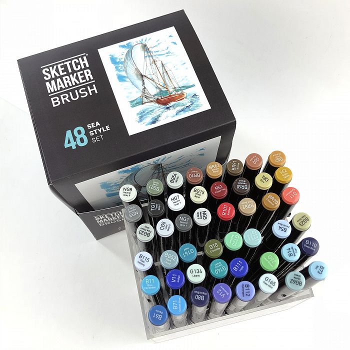 Набор маркеров Sketchmarker Brush 48 Sea style- Морской стиль (48 маркеров в пластиковом кейсе) SMB-48SEA - фото 3
