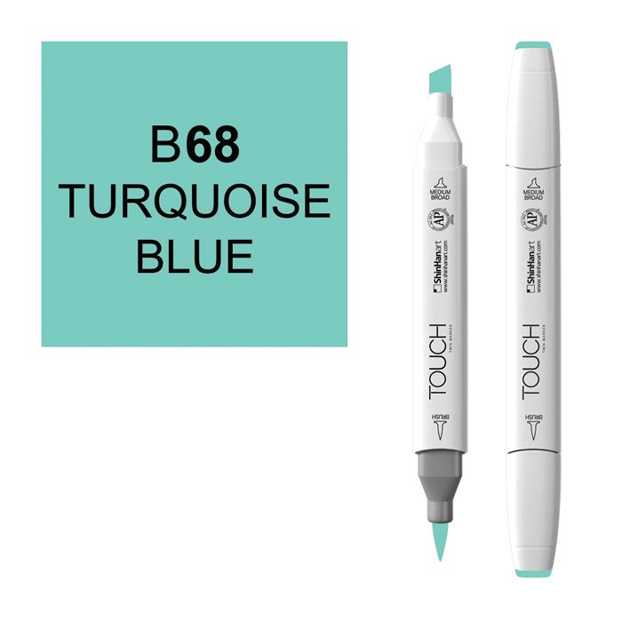 Маркер спиртовой BRUSH Touch Twin цв. B68 турецкий голубой маркер спиртовой touch twin цв b68 турецкий голубой