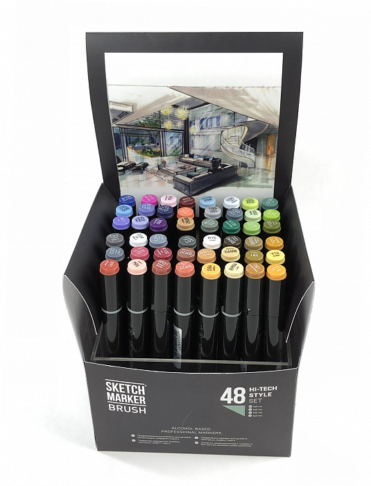 Набор маркеров Sketchmarker Brush 48 HiTex style- Хай тек (48 маркеров в пластиковом кейсе) SMB-48HITEX - фото 4