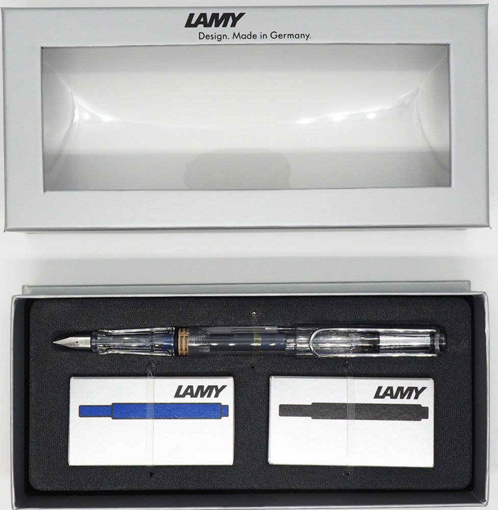 Набор ручка перьевая LAMY Vista, F корпус прозрачный+ картридж синий+ черный Lamy-4000085/1602077 Lamy-4000085/1602077 - фото 1