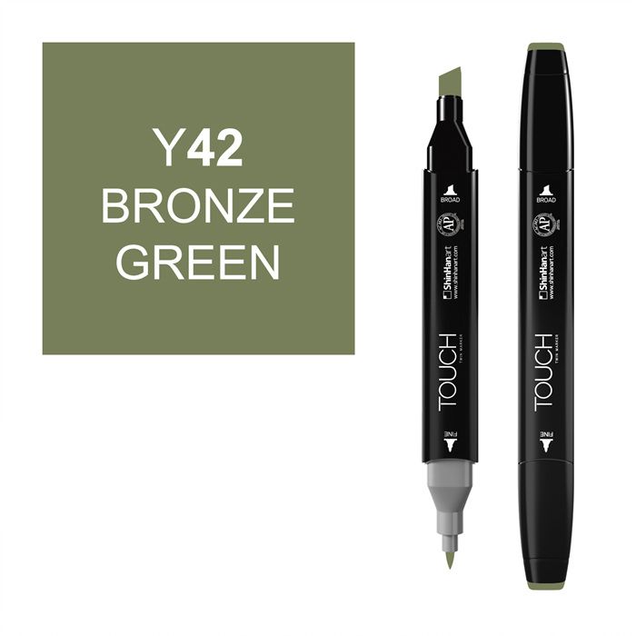 Маркер спиртовой Touch Twin цв. Y42 зеленая бронза леттеринг бизнес на кончике пера