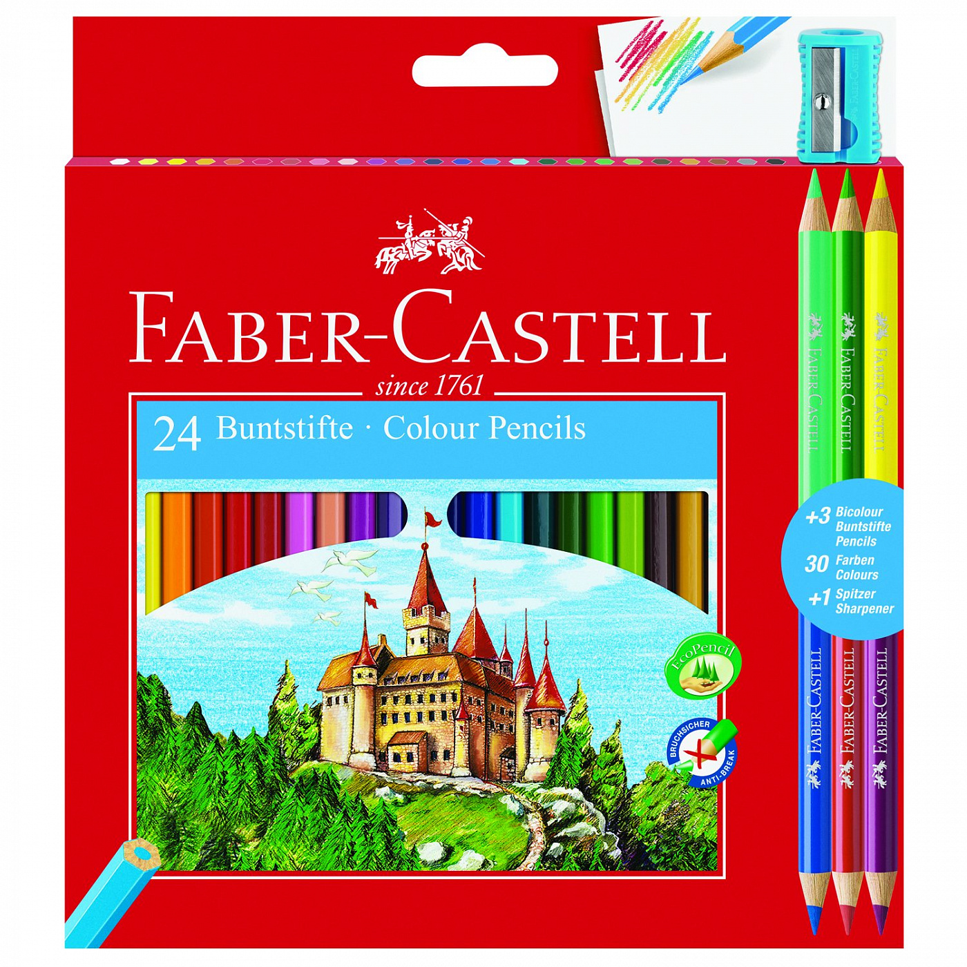 Цветные карандаши Замок, в карт. промоупаковке, 24 шт + 3 двухцветных карандаша+точилка FC-110324 - фото 1
