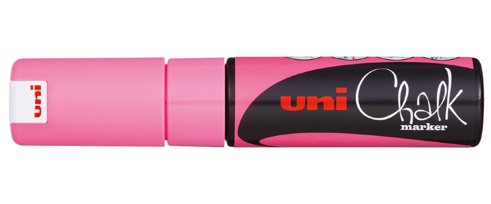 Маркер меловой Uni PWE-8K, 8 мм, клиновидный, флуорисцентный розовый маркер меловой uni pwe 8k 8 мм клиновидный флуорисцентный розовый