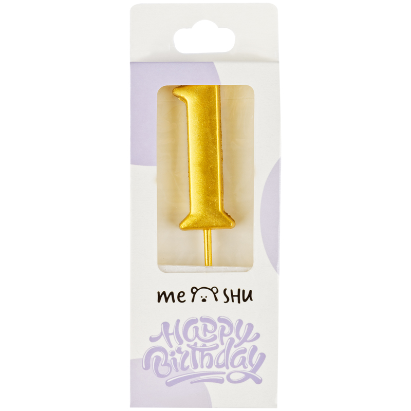 Свеча для торта с держателем MESHU "Цифра 1", 5,2 см, золотая