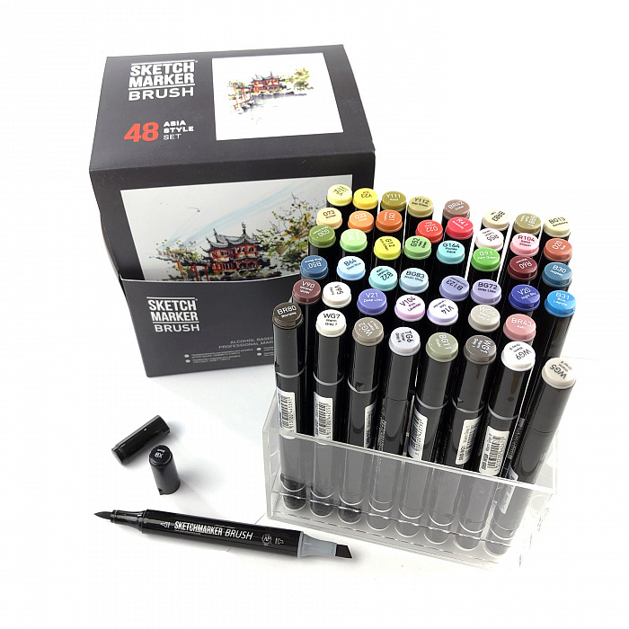 Набор маркеров Sketchmarker Brush 48 Asia style - Азиатский стиль (48 маркеров в пластиковом кейсе) SMB-48ASIA - фото 1