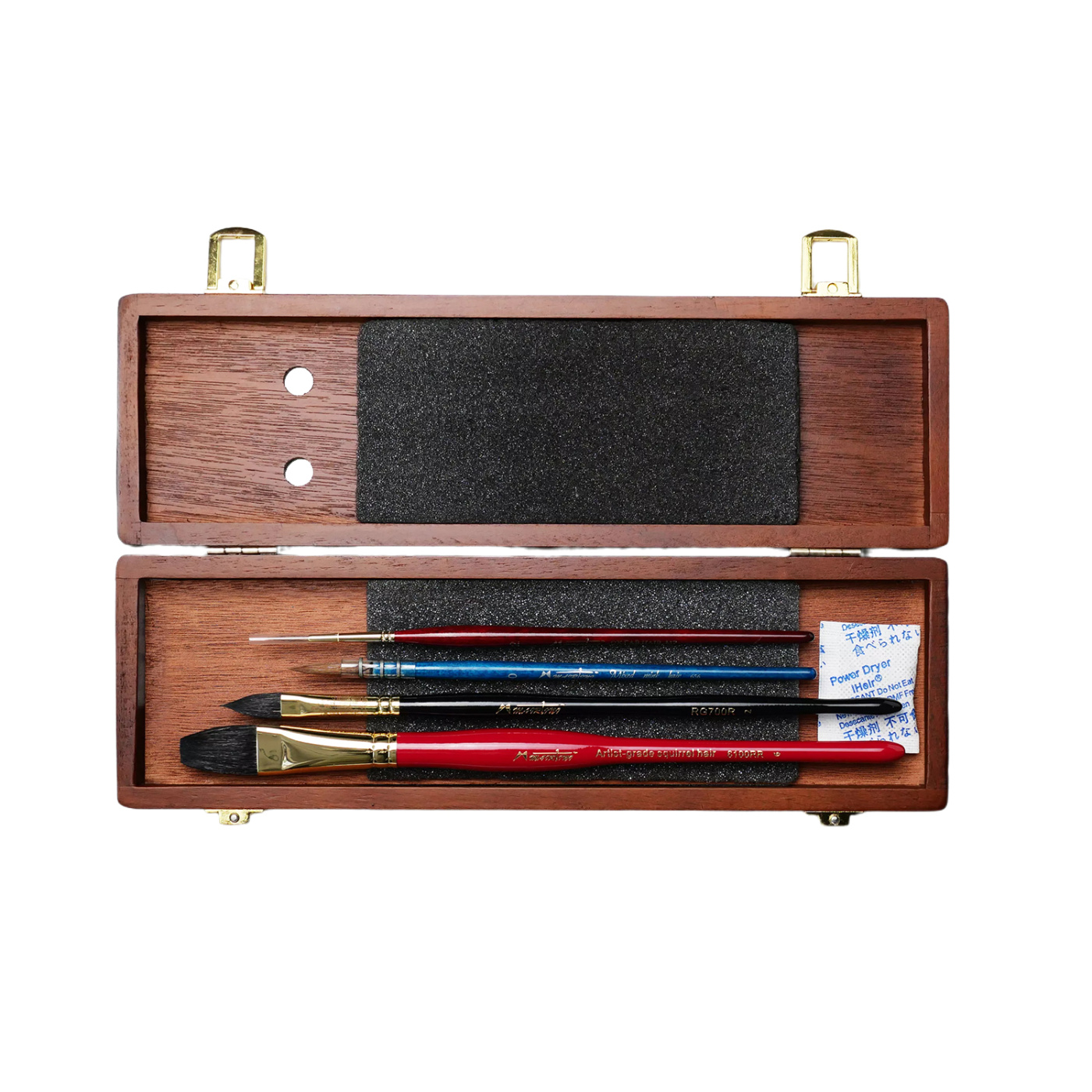 Набор кистей для аварели Mairtini 4 шт, (6100R-6,RG700R-2,656-0,M7-2)-N, в деревянной коробке