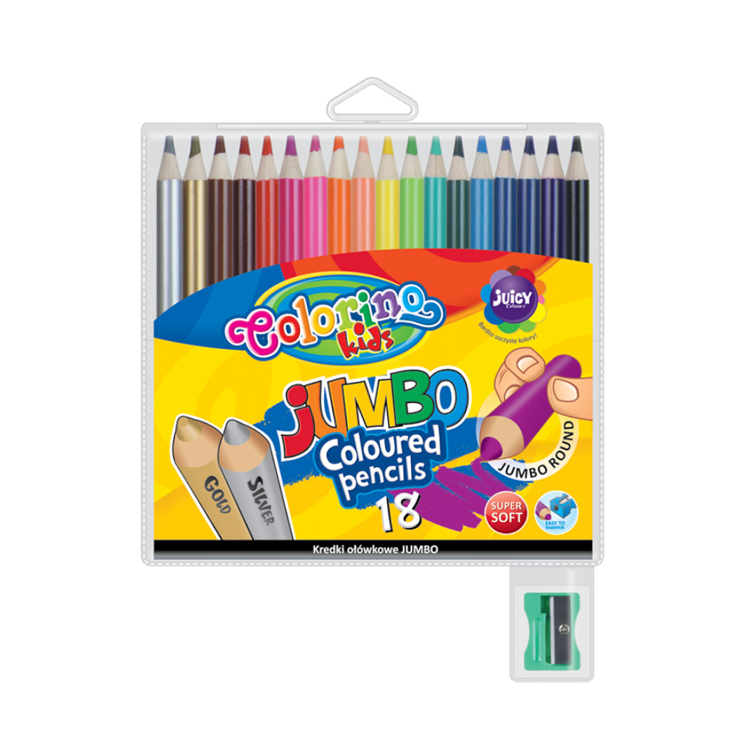 Набор карандашей цветных Colorino JUMBO, 18 цветов, с точилкой карандаши 12 ов devente jumbo art трёхгранные 4 мм