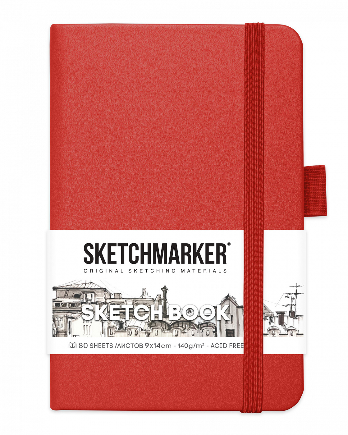 Блокнот для зарисовок Sketchmarker 9х14 см 80 л 140 г, твердая обложка Красный