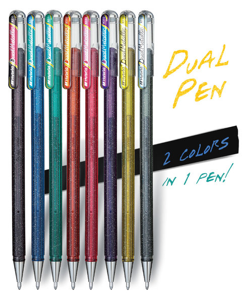 ручка гелевая pentel hybrid dual metallic 1 0 мм желтый зеленый металлик Ручка гелевая Pentel 