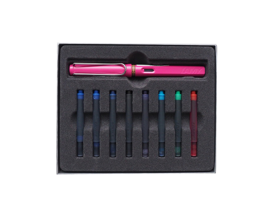 Набор ручка перьевая LAMY Safari, F корпус розовый+ картриджи ассорти 8 шт Lamy-4000097/к Lamy-4000097/к - фото 1
