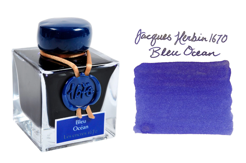 Чернила в банке Herbin Prestige 1670, 50 мл, Bleu Ocean Синий с золотыми блестками Herbin-15018JT