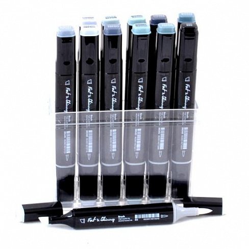 Набор маркеров Fat&Skinny 12 шт Brush grey, серые цвета