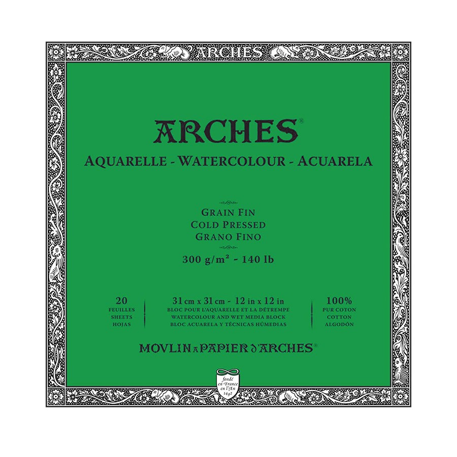 Альбом-склейка для акварели Arches Fin 31x31см 20 л 300 г Натуральный белый