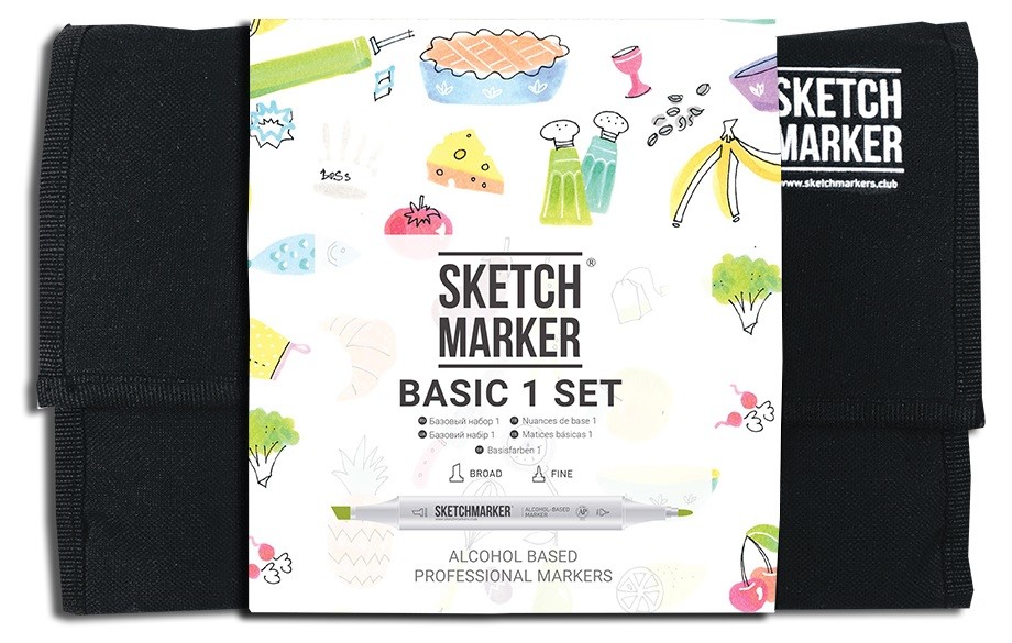 Набор маркеров Sketchmarker Basic 1 set 24 Базовые оттенки сет 1 (24 маркера + сумка органайзер) курс рисунка для начинающих ч б