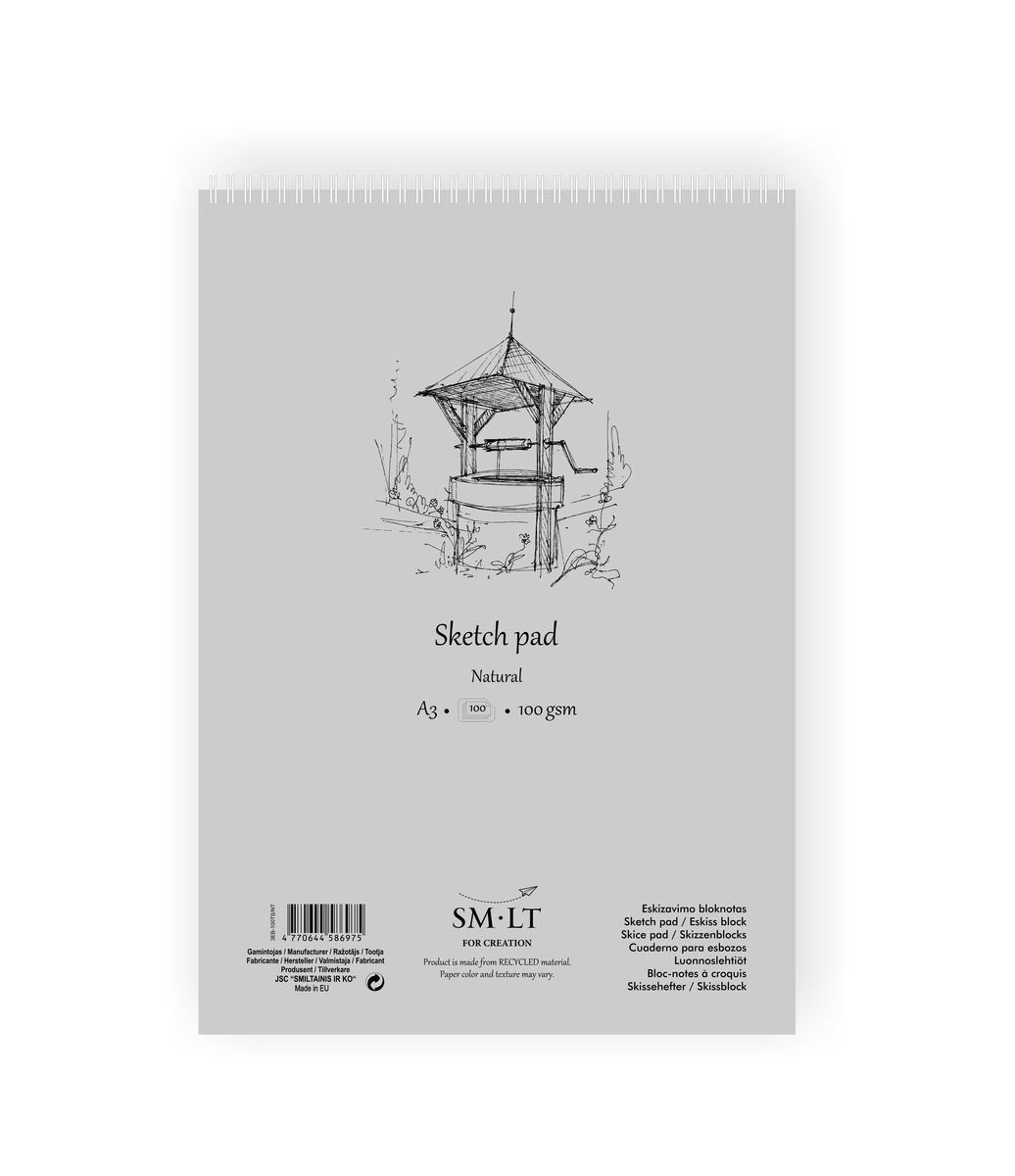Альбом на спирали для набросков SMLT Sketch pad Natural А3 100 л 100 г альбомы на спирали smlt а5 для различных техник рисования