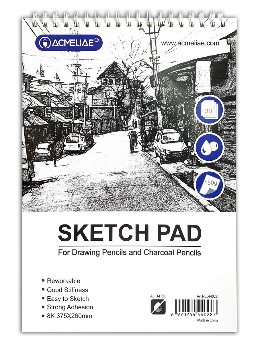 Скетчбук для рисования и графики Acmeliae 8K 375х260 мм 150 г 30 л, для карандашей и угля рисунок простым карандашом школа рисования