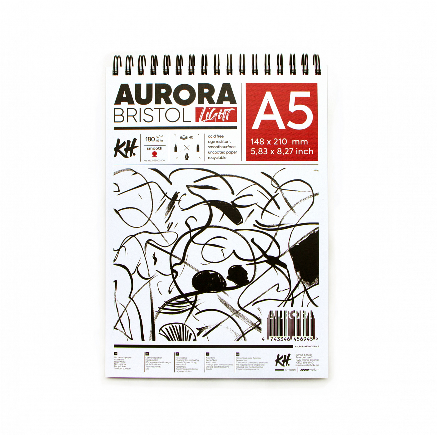Альбом для графики на спирали Aurora Bristol А5 40 л, гладкий, альбомная ориентация скетчбук для графики aurora bristol 30 л