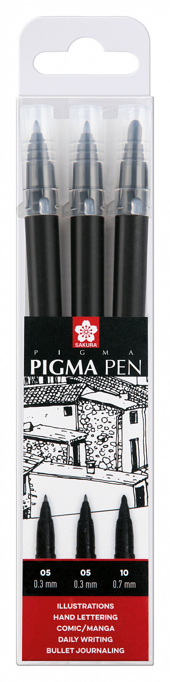 набор капиллярных ручек sakura pigma micron manga 3 шт 0 1мм 0 5мм 0 8 мм Набор капиллярных ручек Sakura 