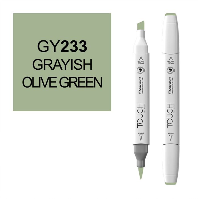 Маркер спиртовой BRUSH Touch Twin цв. GY233 серо-зелёная оливка маркер кисть акварельный koi блендер