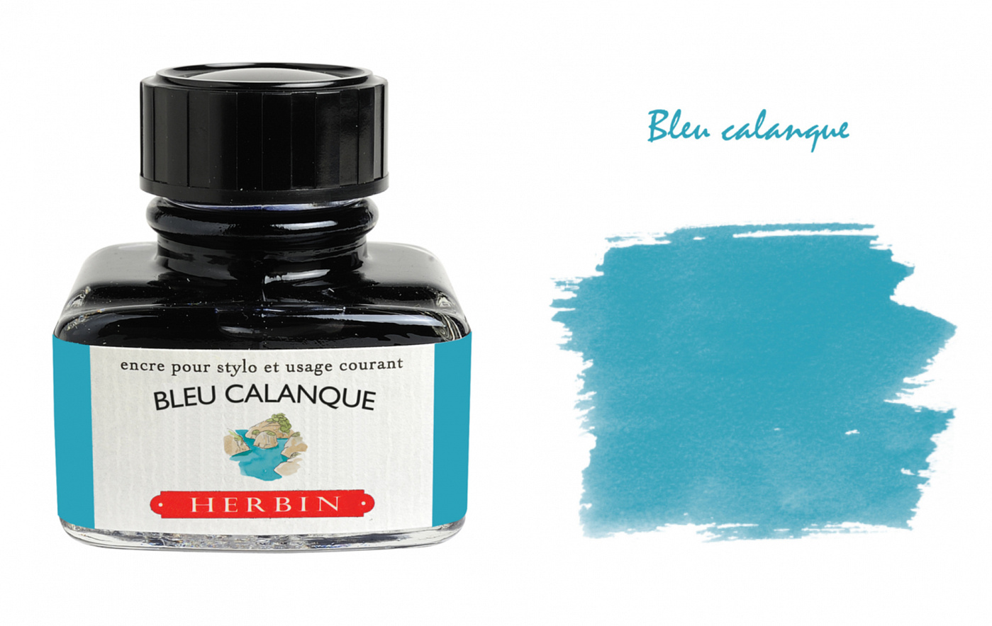 Чернила в банке Herbin, 30 мл, Bleu calanque, Аквамарин чернила в банке herbin 30 мл bleu azur светло голубой