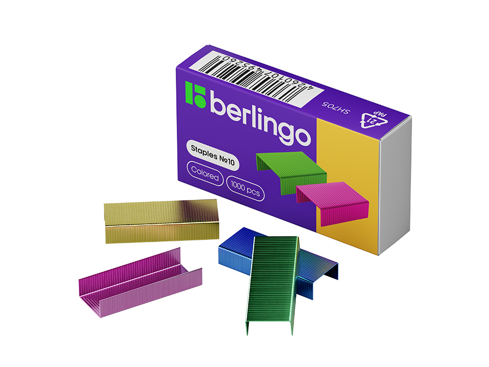Скобы для степлера Berlingo №10 1000 шт, цветные скобы matrix 57667 для пневматического степлера 18ga 38х1 25х5 7х1 мм 5000 шт