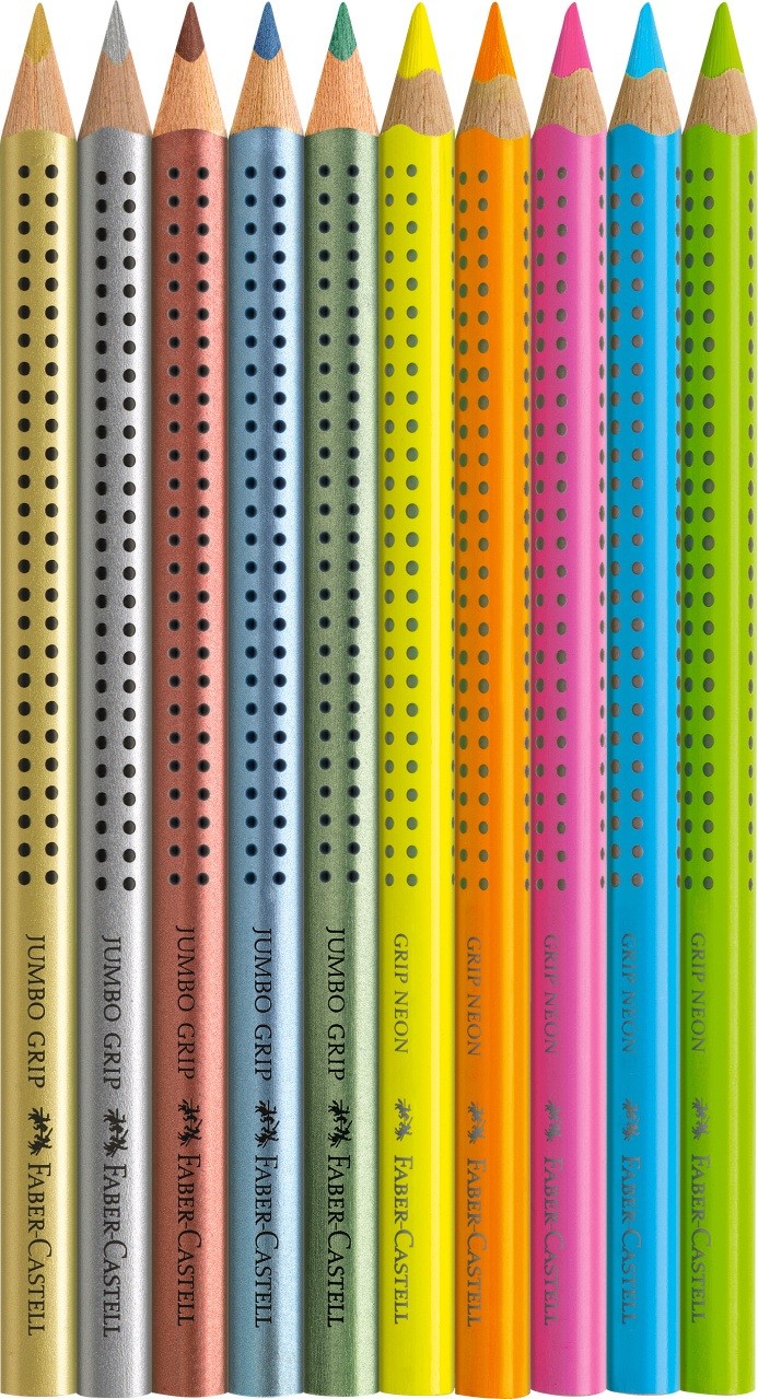 Набор цветных карандашей Jumbo Grip, неоновые и металлические цвета, 10 шт., в металлической коробке FC-110940 - фото 3