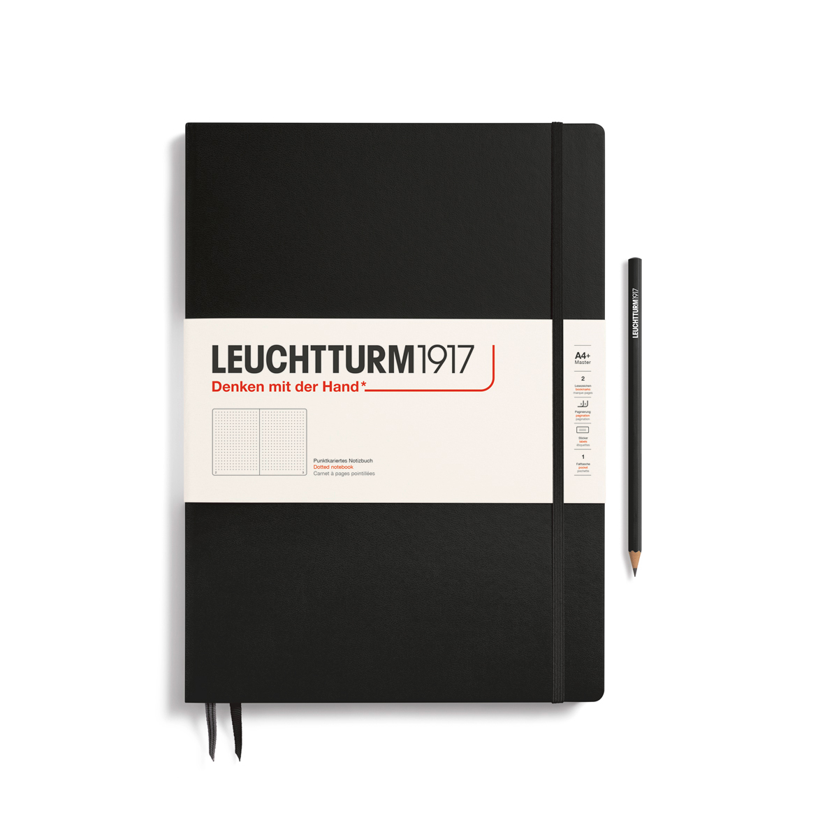Записная книжка в точку Leuchtturm Master Slim А4+ 123 стр., твердая обложка черная записная книжка в линейку leuchtturm master a4 235 стр твердая обложка темно синяя