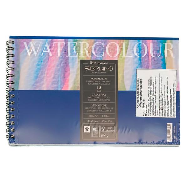 блокнот для акварели на спирали fabriano watercolourbook фин 14 8x21 см 25 л 300 г Альбом для акварели на спирали Fabriano 