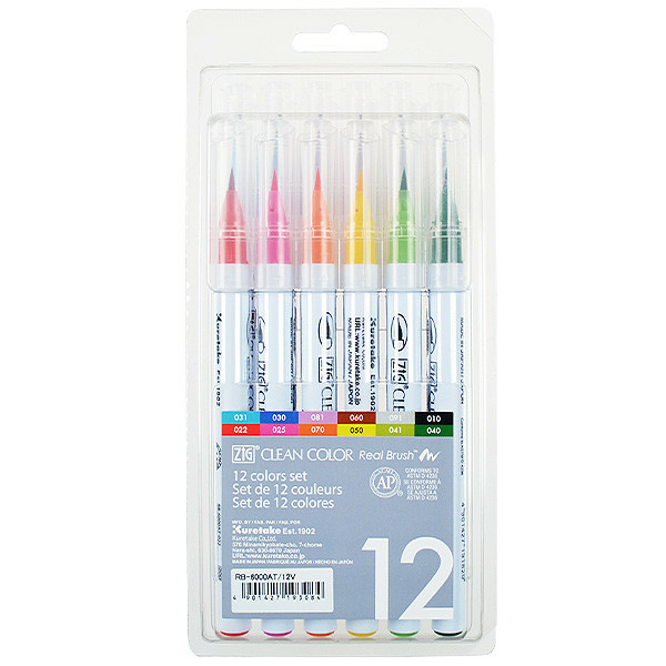 Набор маркеров с кистью Clean Color Real Brush 12 шт ZIG-RB-6000A/12V ZIG-RB-6000A/12V - фото 1