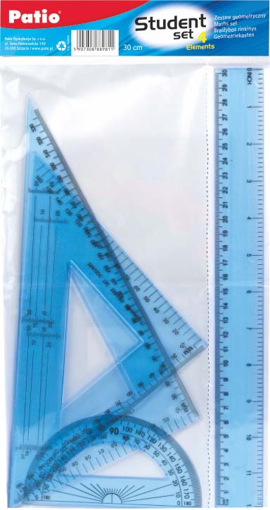 Набор для черчения Patio линейка 30 см 2 треугольника угломер с европодвесом 243₽