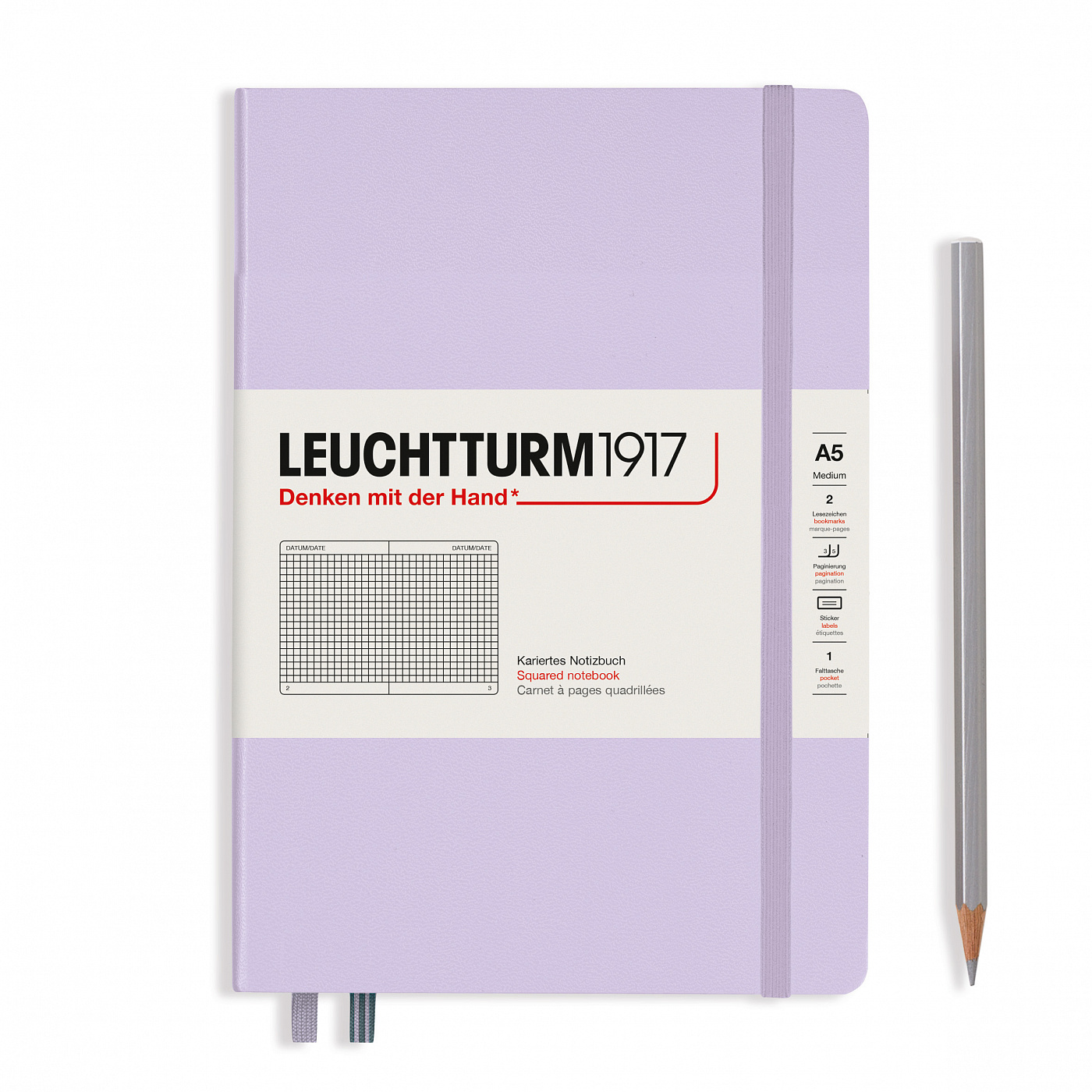 Записная книжка в клетку Leuchtturm A5 251 стр., твёрдая обложка, сиреневый записная книжка moleskine classic pocket линейка синяя 96 листов а6