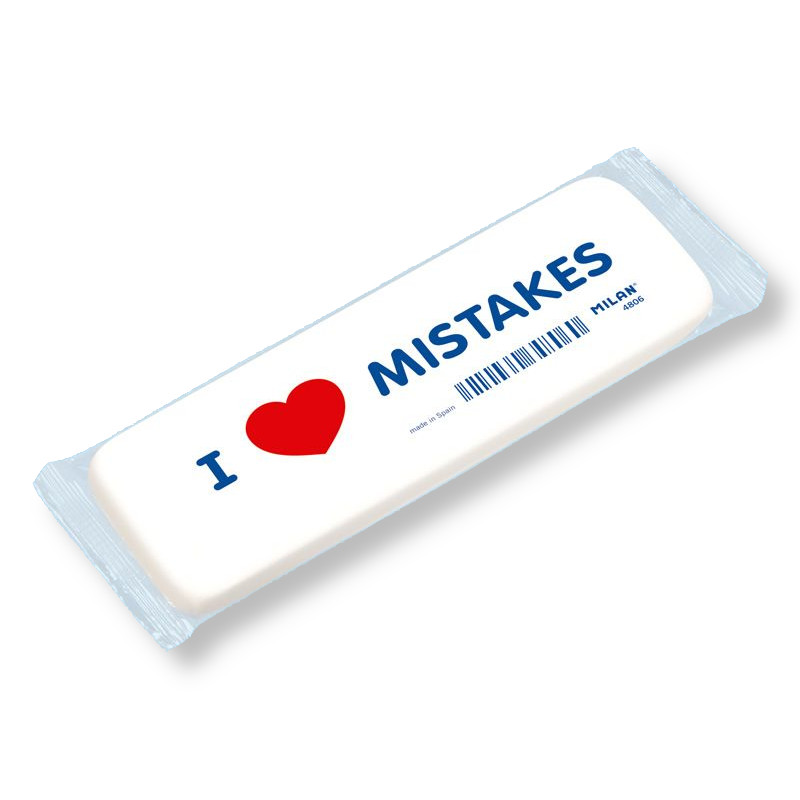 Ластик Milan I Love Mistakes скошенный, гибкий, синтет.каучук 14*4,4*0,9 см в индивид.упак. M-CNM4806