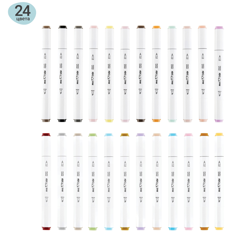 Набор маркеров для скетчинга MESHU 24 цв, пастельные цвета MESHU-MS_38262 - фото 2