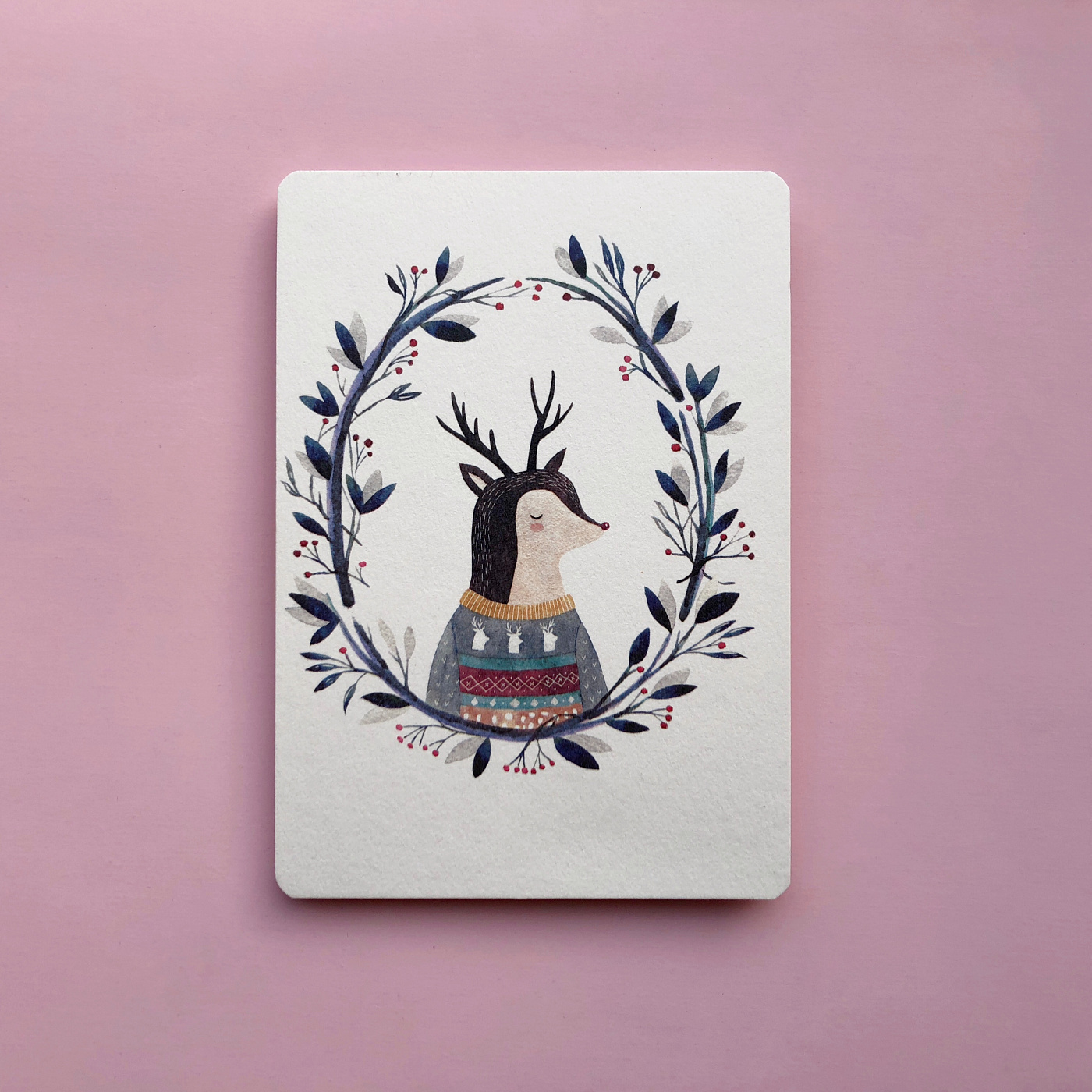 Весенний олень с птичкой - открытка