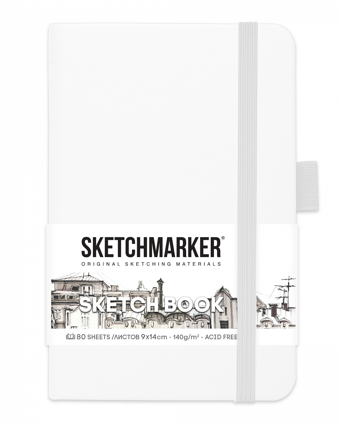 Блокнот для зарисовок Sketchmarker 9х14 см 80 л 140 г, твердая обложка Белый блокноты в твердой обложке а7 64 л мрамор