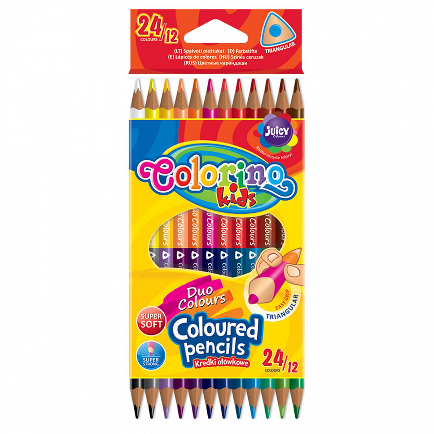 Набор карандашей цветных Colorino двухсторонние, трехгранные 12 шт, 24 цвета математические прописи решаю примеры и задачи в детском саду и дома