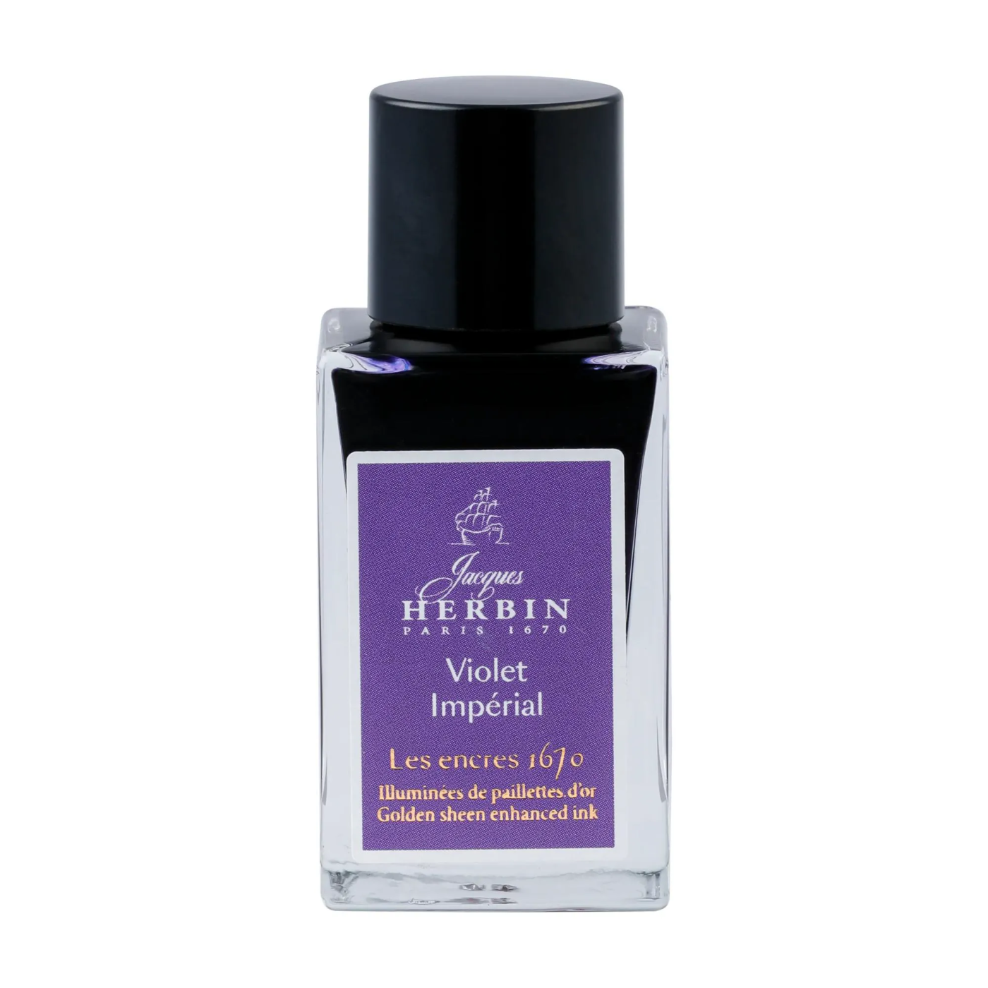 Чернила в банке Herbin Prestige 1670, 15 мл, Imperial Violet Фиолетовый с золотыми блестками