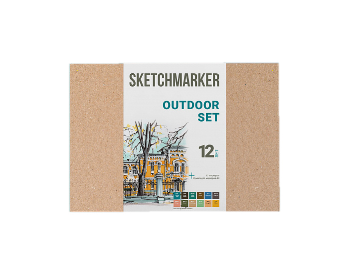 Набор маркеров Sketchmarker Outdoor 12 set - Пленер (12 маркеров + склейка А4 ) SKM-LEset12 - фото 1