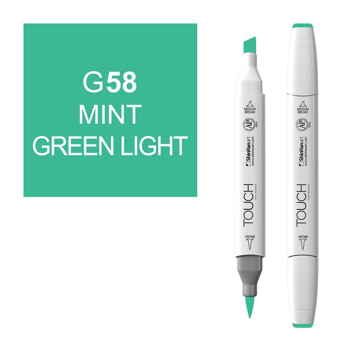 Маркер спиртовой BRUSH Touch Twin цв. G58 светло-зеленая мята маркер двухсторонний на спиртовой основе sketchmarker brush зеленая краска из крушины